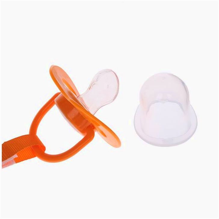 № 2300151 Пустышка силиконовая ортодонтическая с держателем и колпачком, от 0 мес., цвет оранжевый