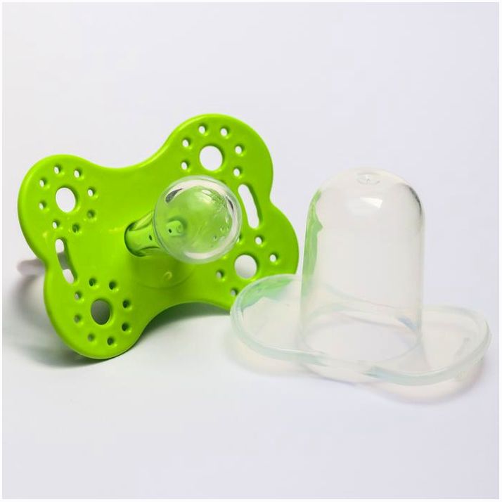Картинка Соска - пустышка ортодонтическая, силикон, «Грибочек», с колпачком, +0мес., цвет зеленый (№2300154) от магазина Мир детей Товары для Новорожденных