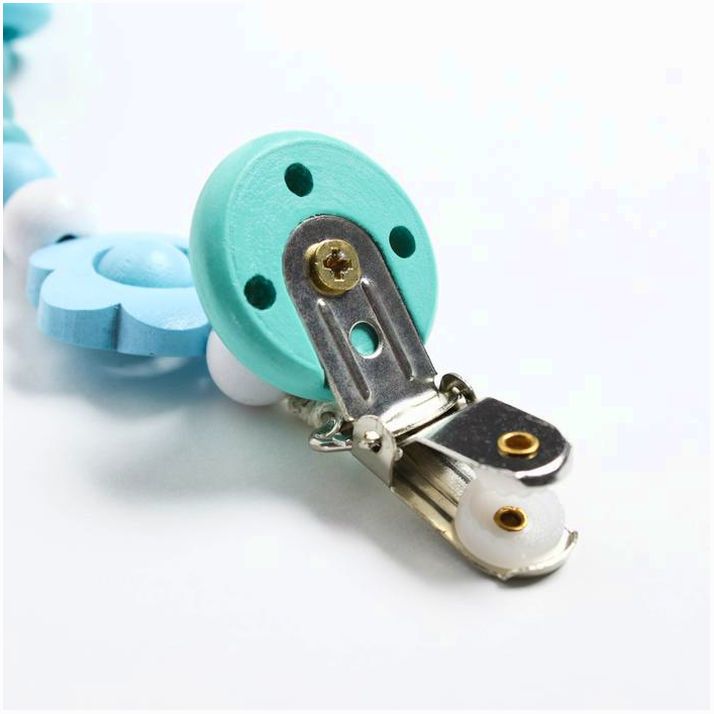 № 4155502 Держатель для соски - пустышки  «Мишка», дерев., цвет бирюзовый