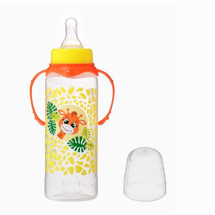 № 2969828 Бутылочка «Жирафик Лило», классическое горло, с ручками, 250 мл., от 0 мес., цвет оранжевый
