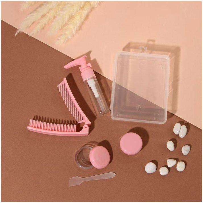 Набор для хранения в футляре, 5 предметов, цвет розовый артикул анонс 4437618