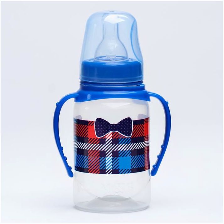 Бутылочка «Маленький босс»,классическое горло, с ручками, 150 мл., от 0 мес., цвет синий артикул анонс 2969894
