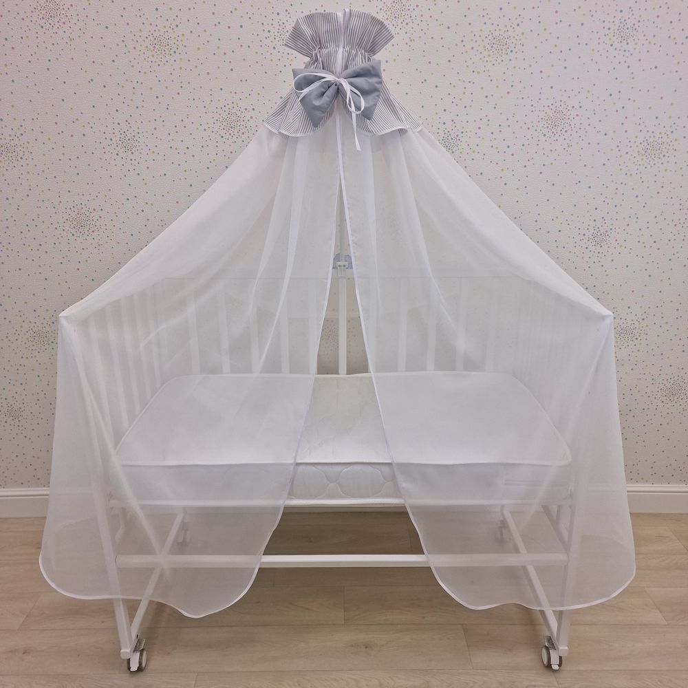 Балдахин с отделкой и оборкой с окантовкой (бязь/сеточка) + бант (бязь) артикул анонс 934_17