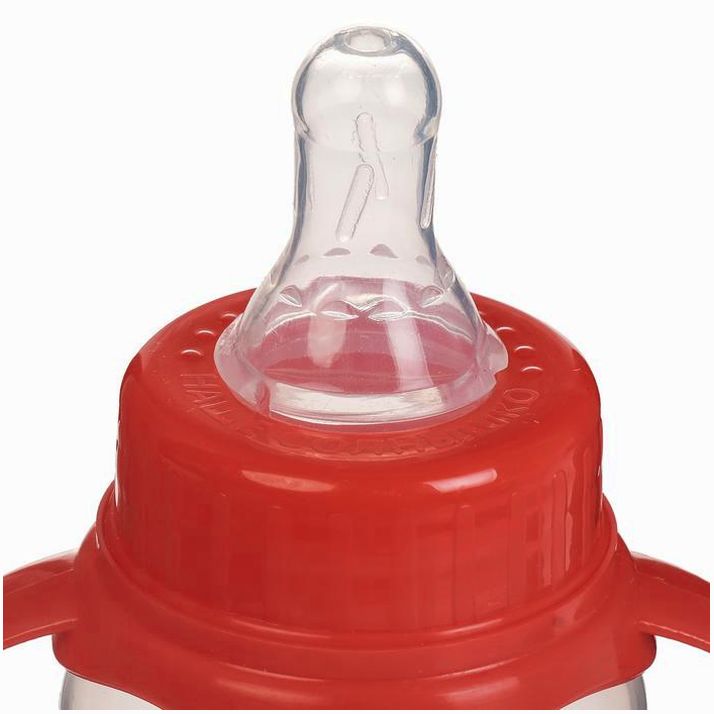 Картинка Бутылочка классическая, с ручками, 150 мл, от 0 мес., цвет красный (№2969786) от магазина Мир детей Товары для Новорожденных