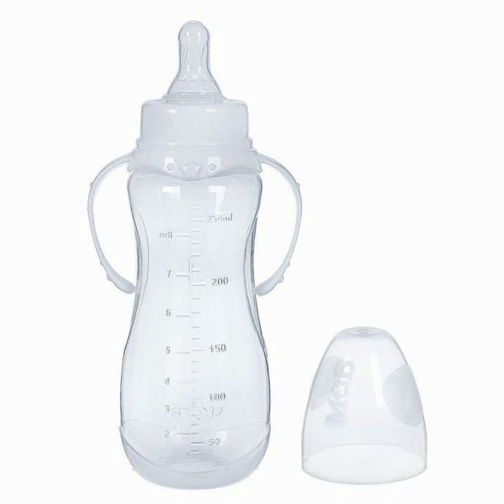 № 2969728 Бутылочка для кормления, классическое горло, 250 мл., от 3 мес., приталенная, с ручками, цвет белый