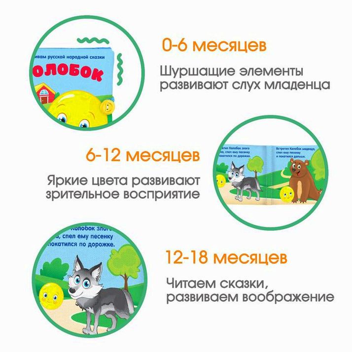 Картинка Книжка-шуршалка «Сказка Колобок» 11х11 см (№2942004) от магазина Мир детей Товары для Новорожденных