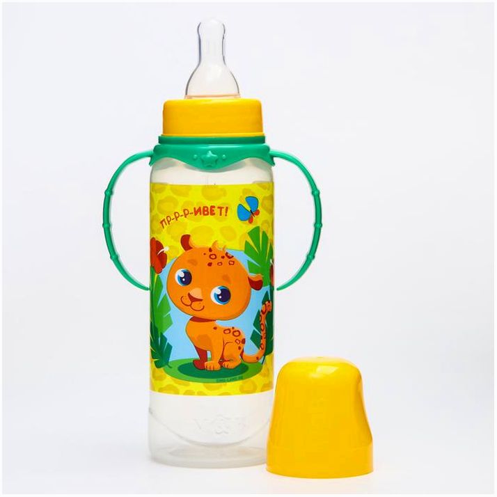 Картинка Бутылочка для кормления «ТРЕНД. Леопард», классическое горло, 250 мл., от 3 мес., цилиндр, с ручками (№4882553) от магазина Мир детей Товары для Новорожденных