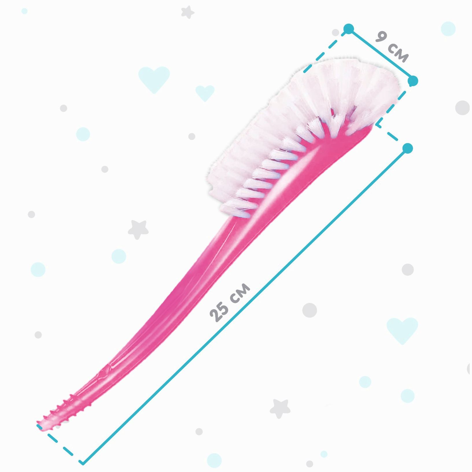 № 9845039 Щетка для мытья бутылочек и сосок, 25х9 см., цвет розовый