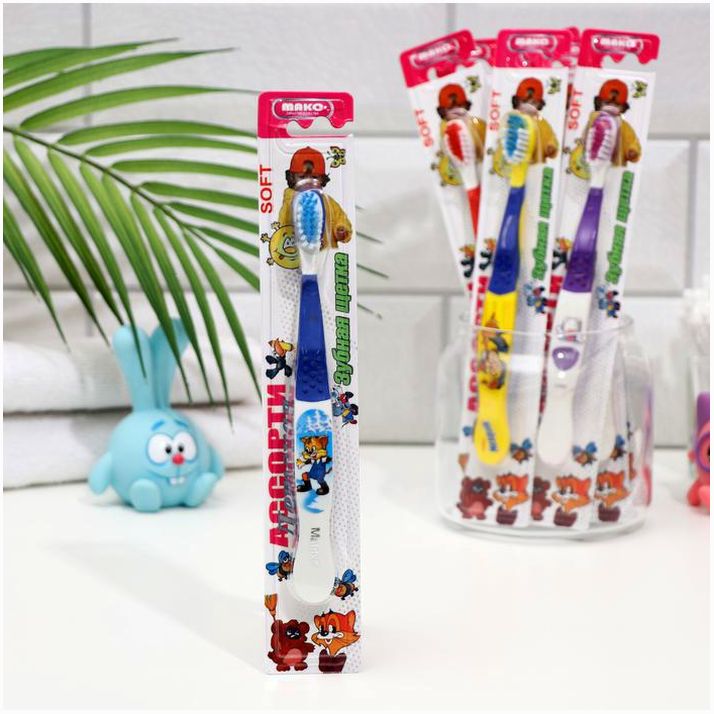 Детская зубная щётка «Ассорти»,двухкомпонентная ручка, мягкая щетина артикул анонс 5498038