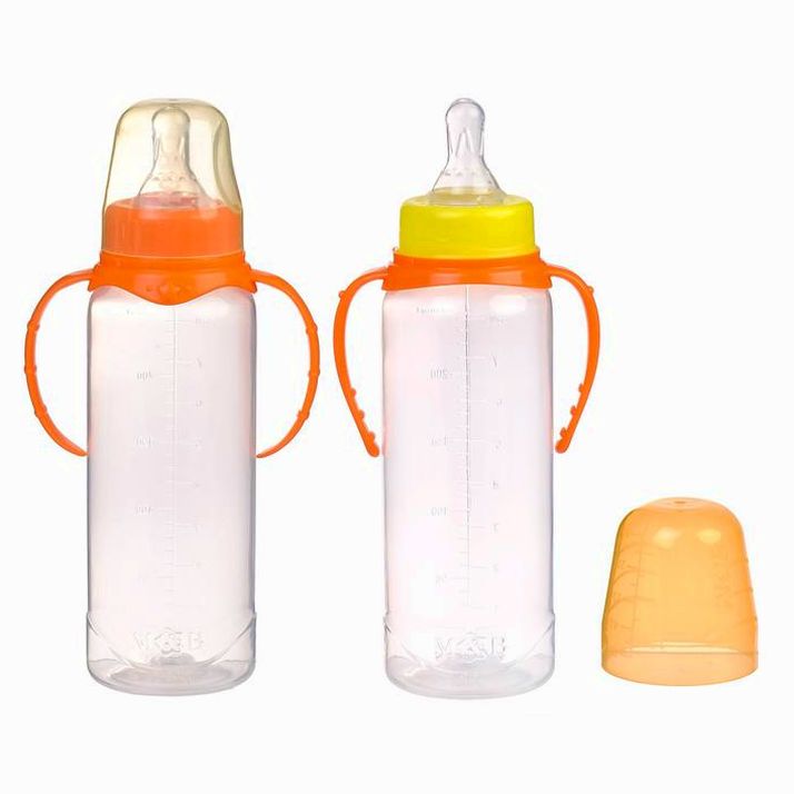 № 2969743 Бутылочка классическая, с ручками, 250 мл, от 0 мес., цвет оранжевый МИКС
