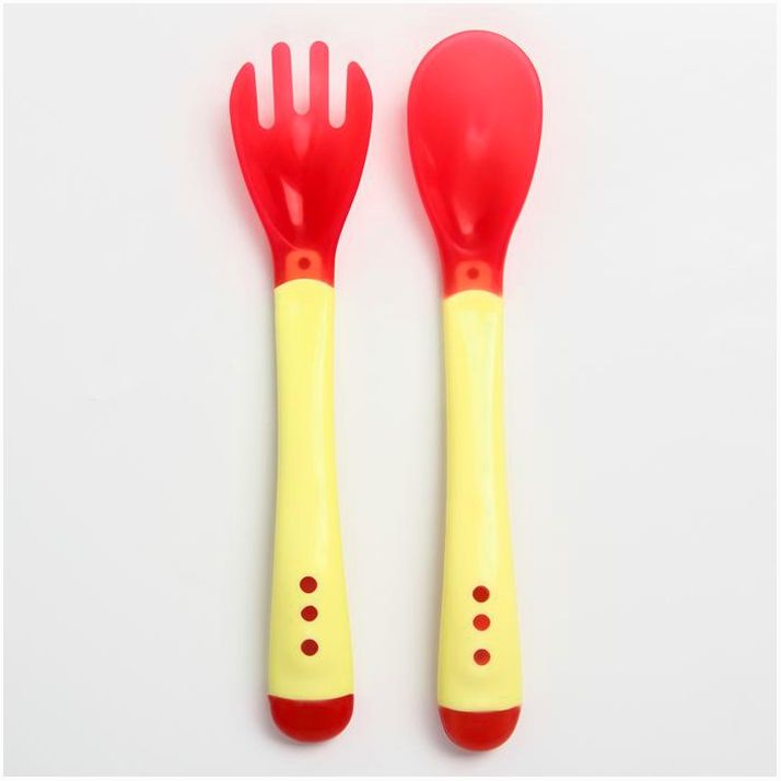 Картинка Набор приборов для кормления: термовилка и термоложка, 2 шт., цвет красно-бежевый (№6976605) от магазина Мир детей Товары для Новорожденных