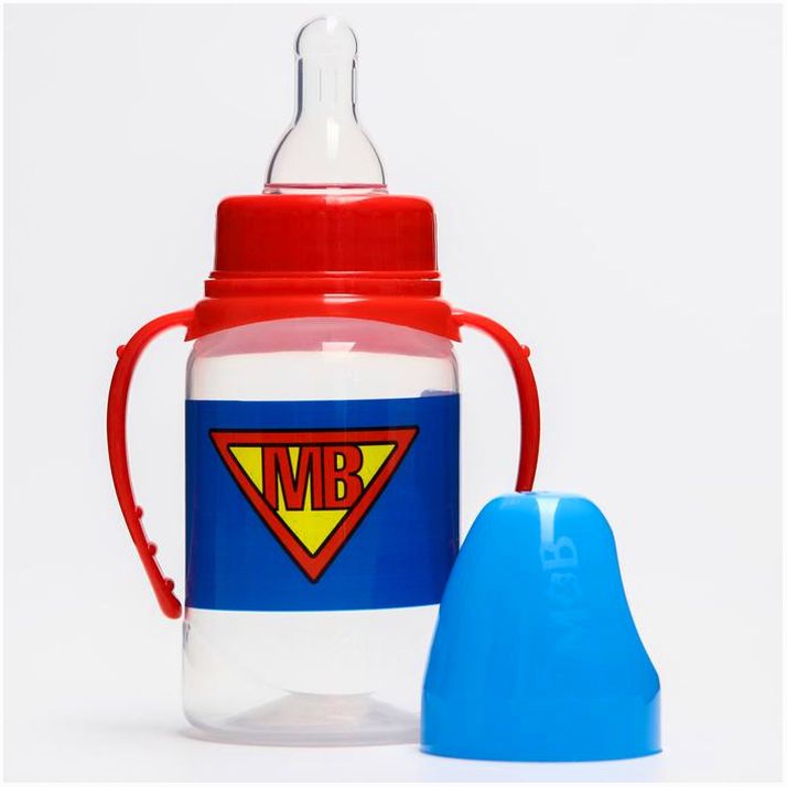Картинка Бутылочка для кормления Super baby, классическое горло, от 0 мес, 150 мл., цилиндр, с ручками (№5399860) от магазина Мир детей Товары для Новорожденных
