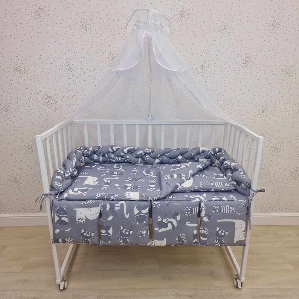 КПБ 11 пр (балдахин + борт + пододеяльник + одеяло + наволочка + подушка + простынь (бязь) коса артикул анонс 1154-0-1