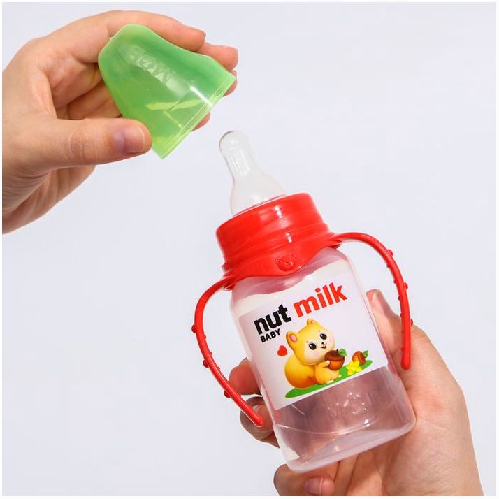 Картинка Бутылочка для кормления Nut milk, классическое горло, от 0 мес, 150 мл., цилиндр, с ручками (№5399858) от магазина Мир детей Товары для Новорожденных