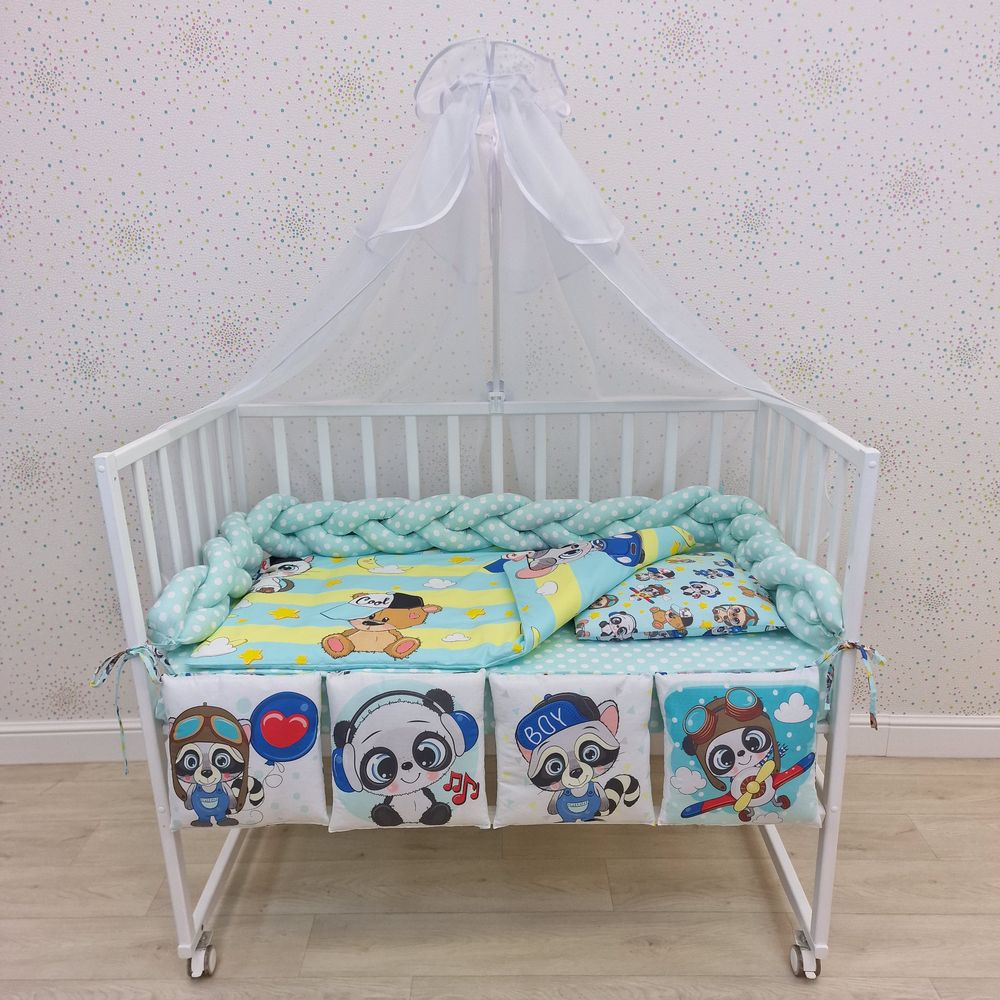 КПБ 11 пр (балдахин + борт + пододеяльник + одеяло + наволочка + подушка + простынь (бязь) коса артикул анонс 1160-0-1К_03