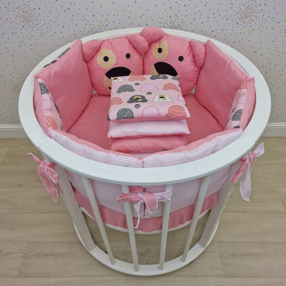 Бортик - 2 мишки + 10 подушек по всему периметру кроватки (бязь + синтепух ш/синтепон) артикул анонс 994_07