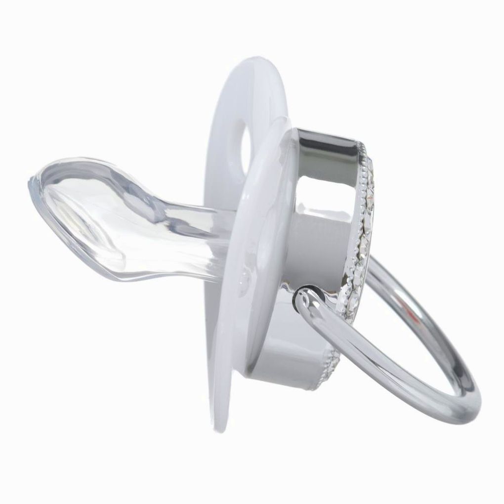 Картинка Соска - пустышка ортодонтическая «Я люблю маму», с колпачком, +12 мес., серебряная, стразы (№10092766) от магазина Мир детей Товары для Новорожденных