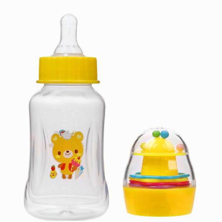 № 2825295 Бутылочка для кормления с погремушкой, 180 мл, цвет жёлтый, рисунок МИКС