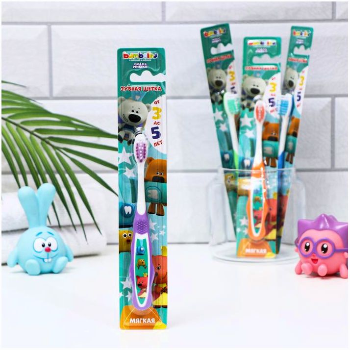 Зубная щётка детская Bambolina «МиМиМишки» мягкая, с подушечкой для чистки языка, 3-5 лет артикул анонс 6770176