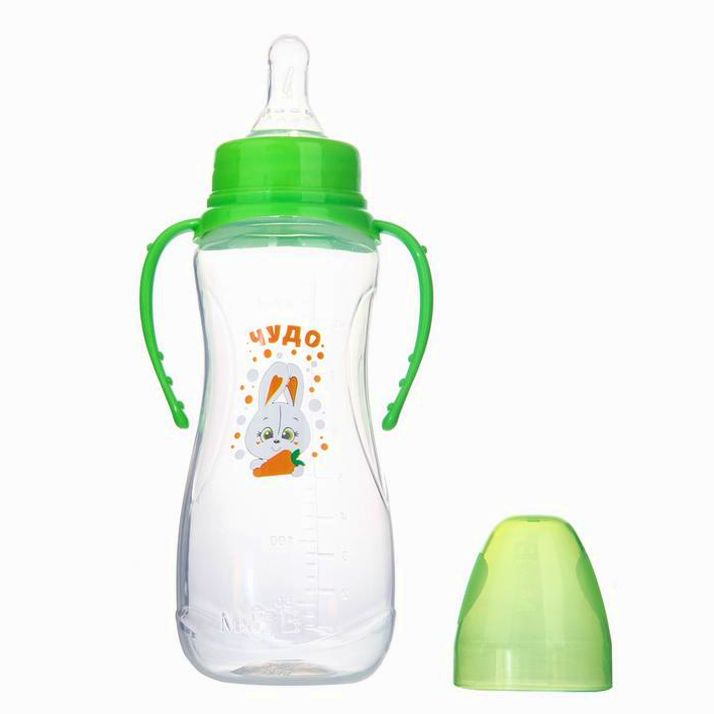№ 2969824 Бутылочка «Зайка Тяпа» , с ручками, 250 мл, от 0 мес., цвет зелёный