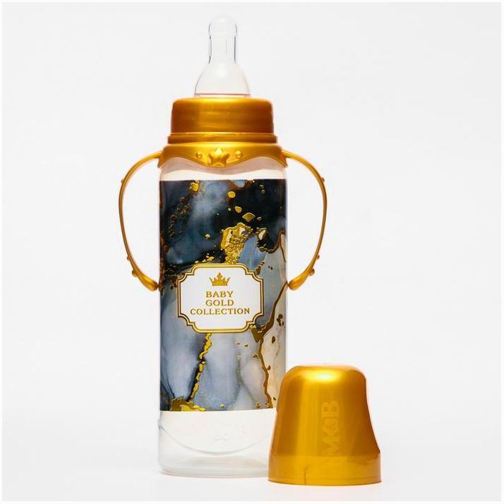 Картинка Бутылочка «Золотая коллекция: черный мрамор», клас горло, 250 мл, от 0 мес, цилиндр, с ручками (№5399842) от магазина Мир детей Товары для Новорожденных