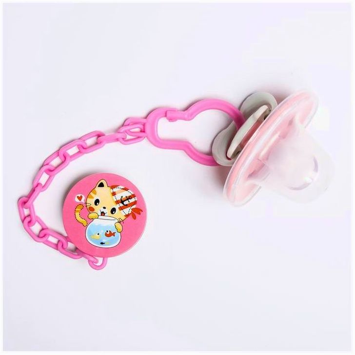 № 4482554 Пустышка ортодонтическая, с колпачком и держателем, от 4 мес., цвет розовый