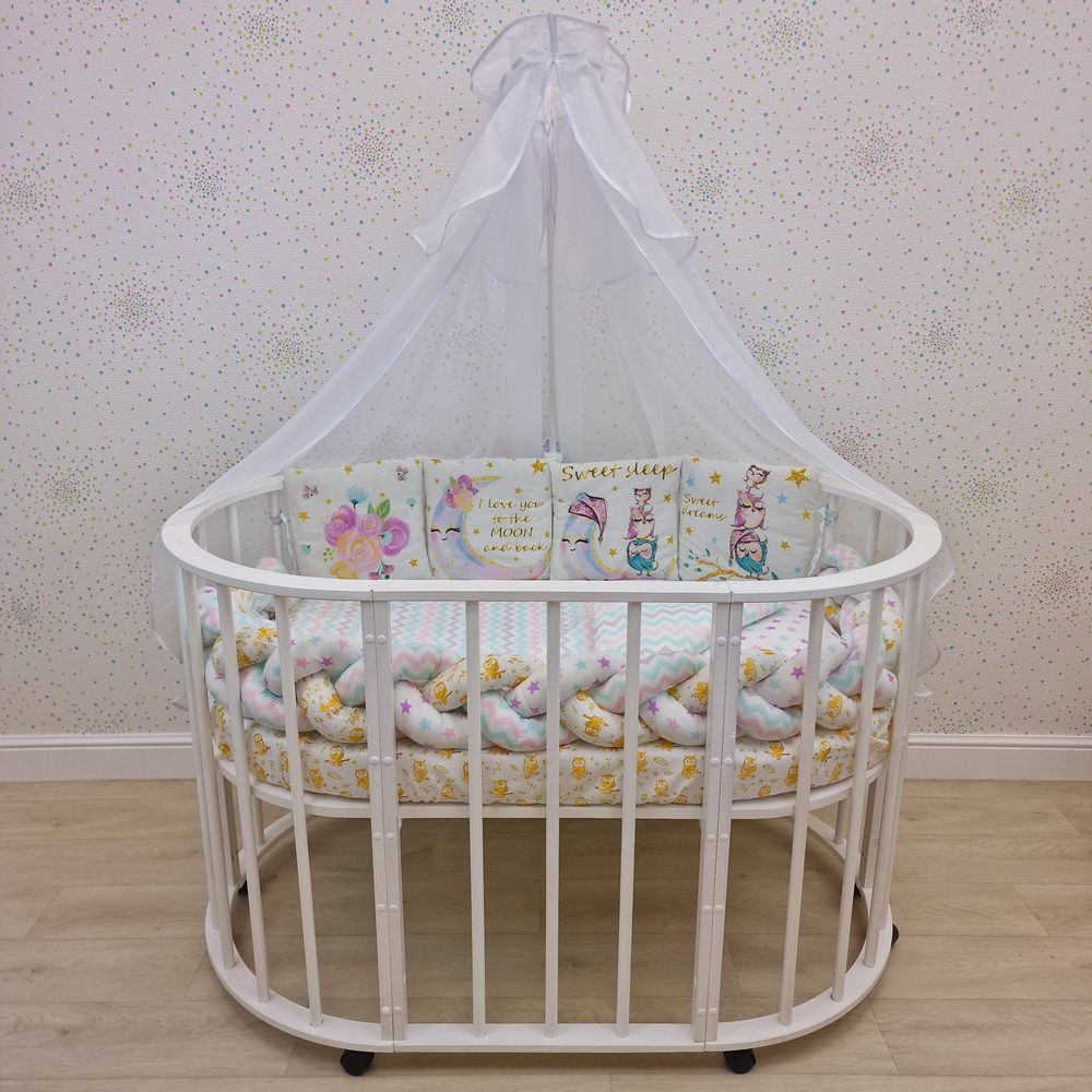 КПБ 11 пр (балдахин + борт + пододеяльник + одеяло + наволочка + подушка + простынь (бязь) коса артикул анонс 1160-0-1К_06