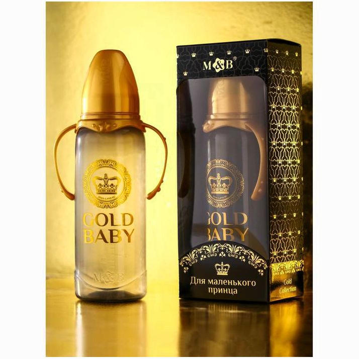Бутылочка «Gold baby», горло, с ручками, 250 мл., от 0 мес., Золотая коллекция артикул анонс 5483879