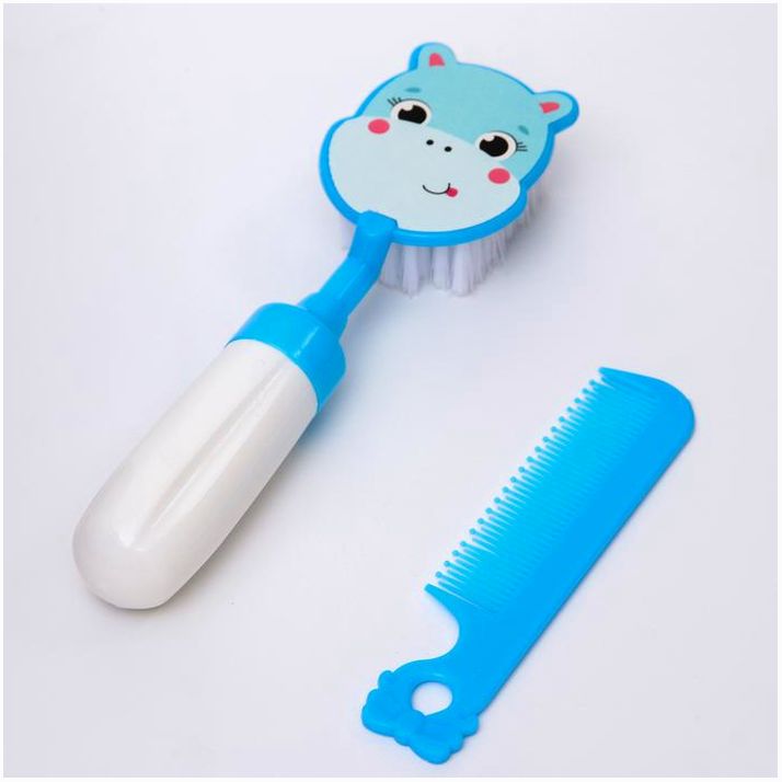 Набор расчёсок «Бегемотик», 2 предмета: расчёска с зубчиками + щётка артикул анонс 4798837