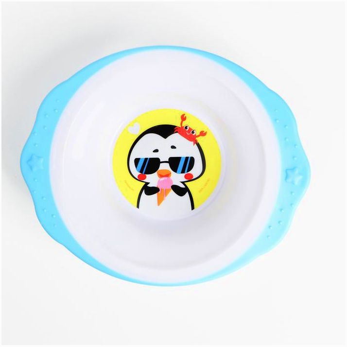 № 7310963 Набор детской посуды «Пингвинчик», тарелка на присоске 250мл, вилка, ложка