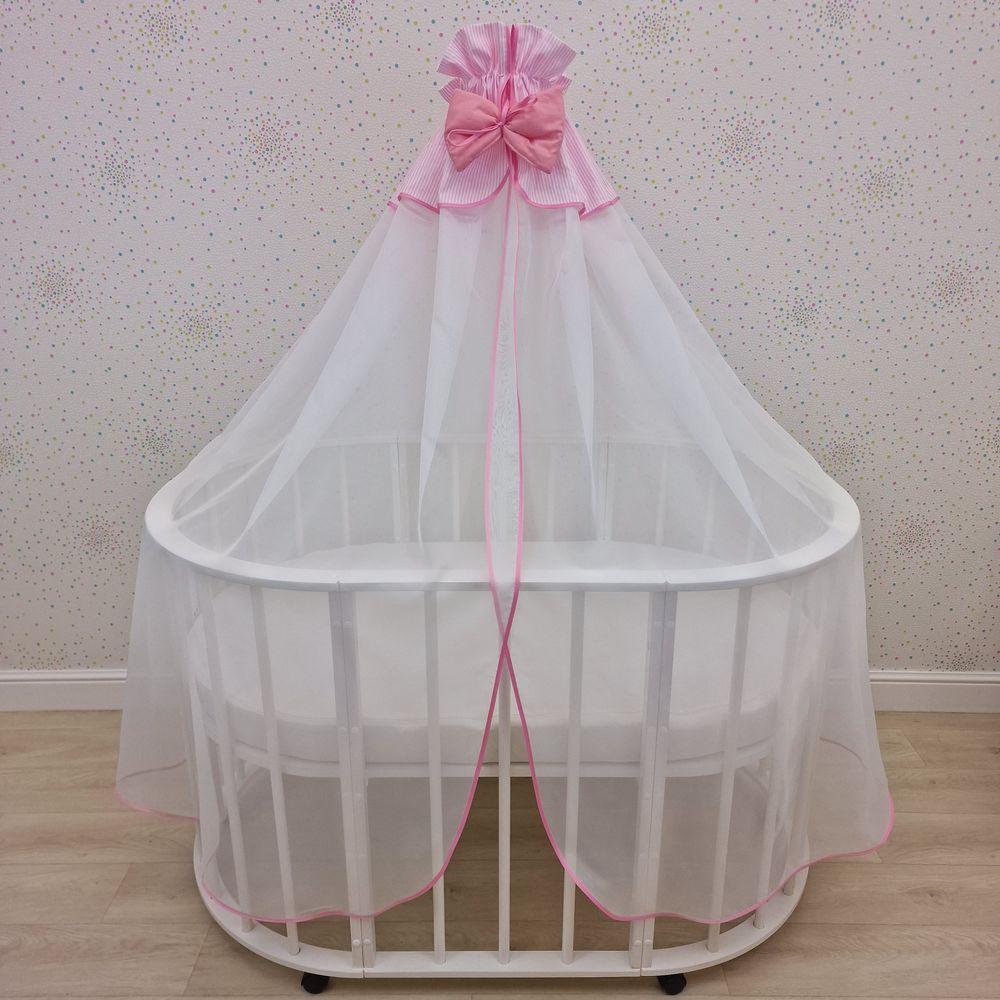 Балдахин с отделкой и оборкой с окантовкой (бязь/сеточка) + бант (бязь) артикул анонс 934_29