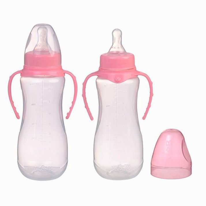 № 2969719 Бутылочка, клас горло, приталенная, с ручками, 250 мл, от 3 мес, цвет розовый МИКС