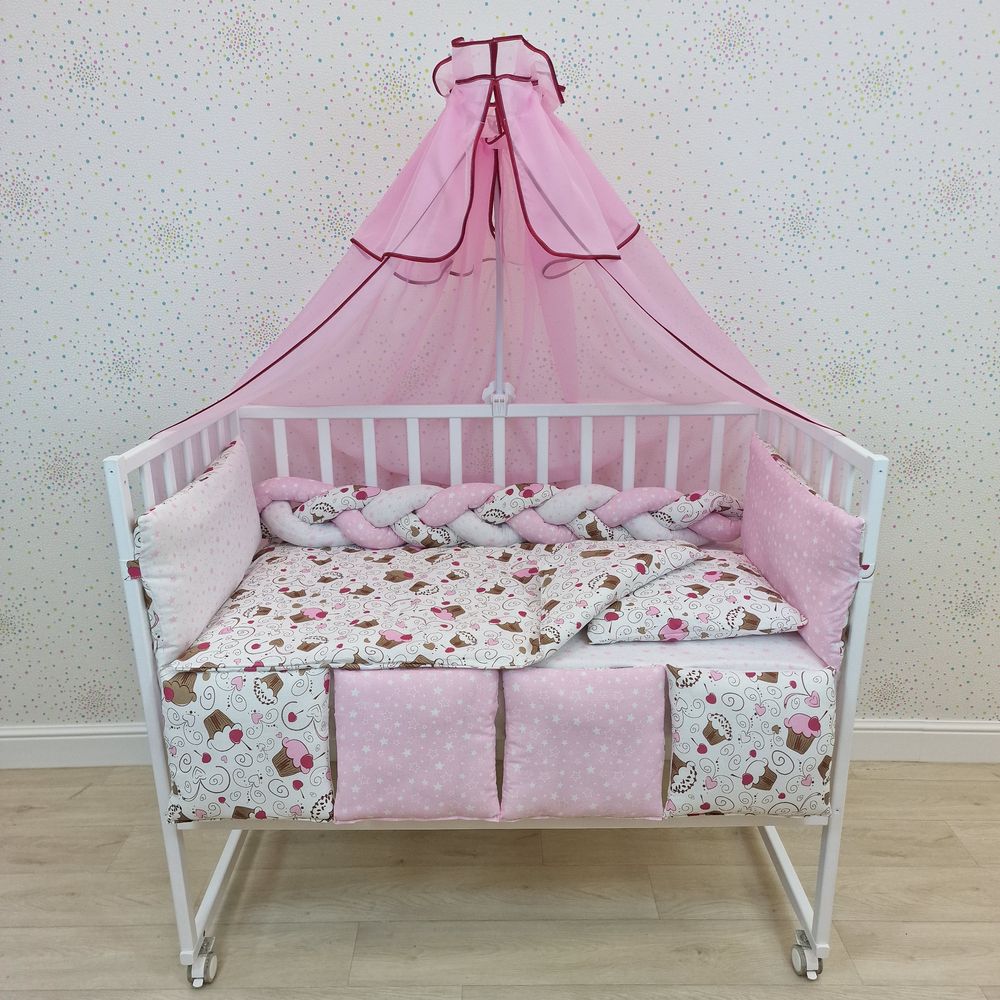 КПБ 15 пр (балдахин + борт + пододеяльник + одеяло + наволочка + подушка + простынь (бязь) коса артикул анонс 1155-0-1_04