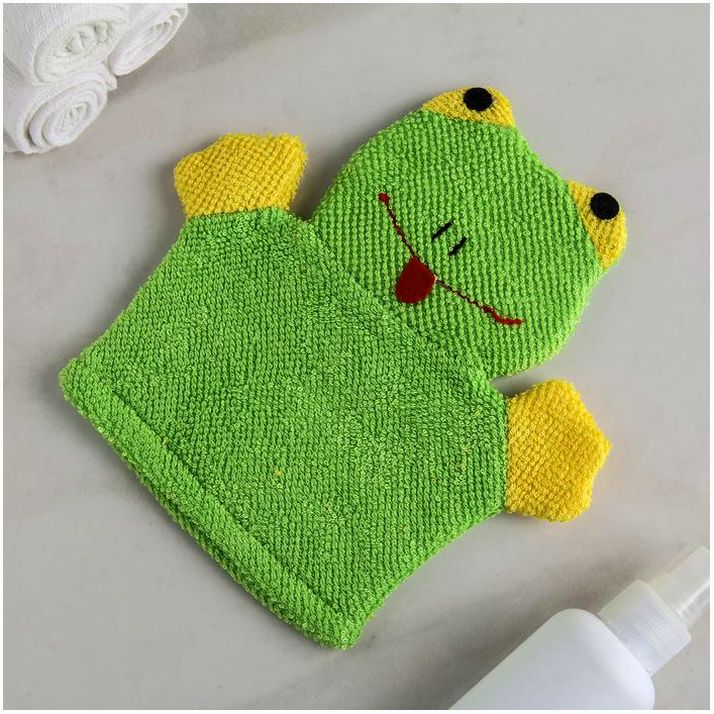 Мочалка-варежка детская для купания Доляна «Лягушонок», 21 см артикул анонс 578733