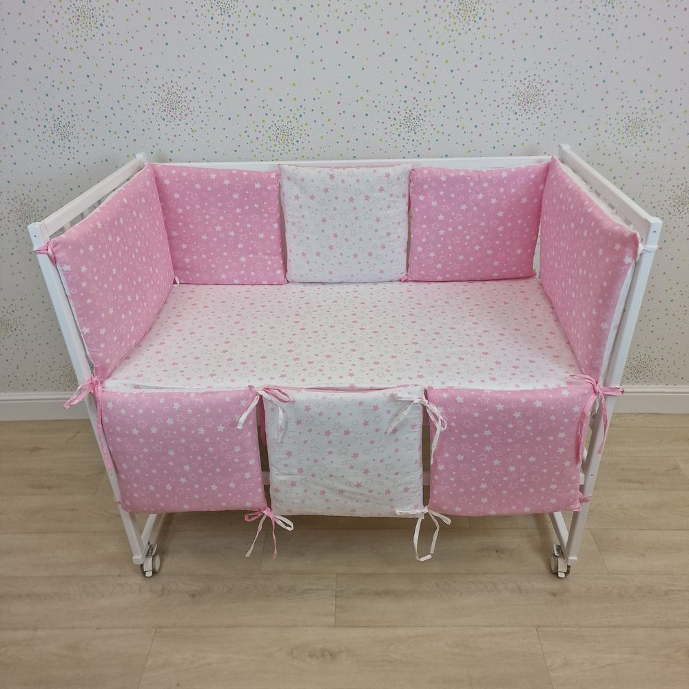 Бортик из 8 (6кв+2пр) подушек по всему периметру кроватки (бязь + синтепон) артикул анонс 949_25