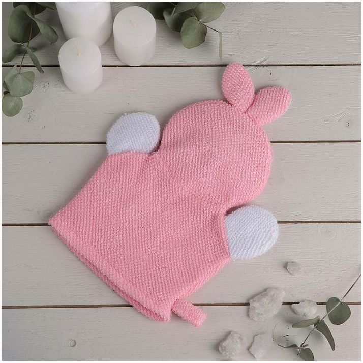 Картинка Мочалка-варежка детская для купания Доляна «Зайка», 23 см (№578731) от магазина Мир детей Товары для Новорожденных