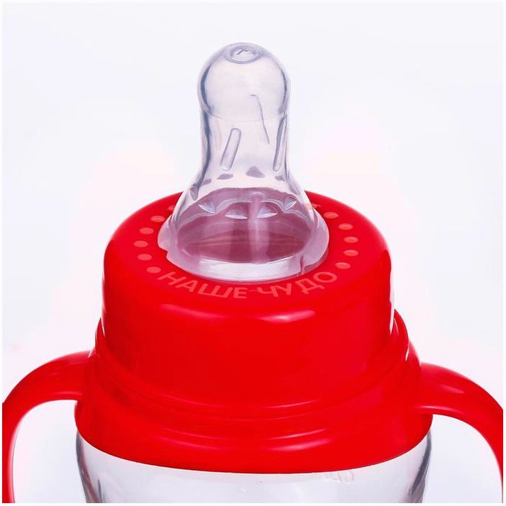 Картинка Бутылочка для кормления, классическое горло, с ручками, 250 мл., от 3 мес., цвет красный (№2969726) от магазина Мир детей Товары для Новорожденных