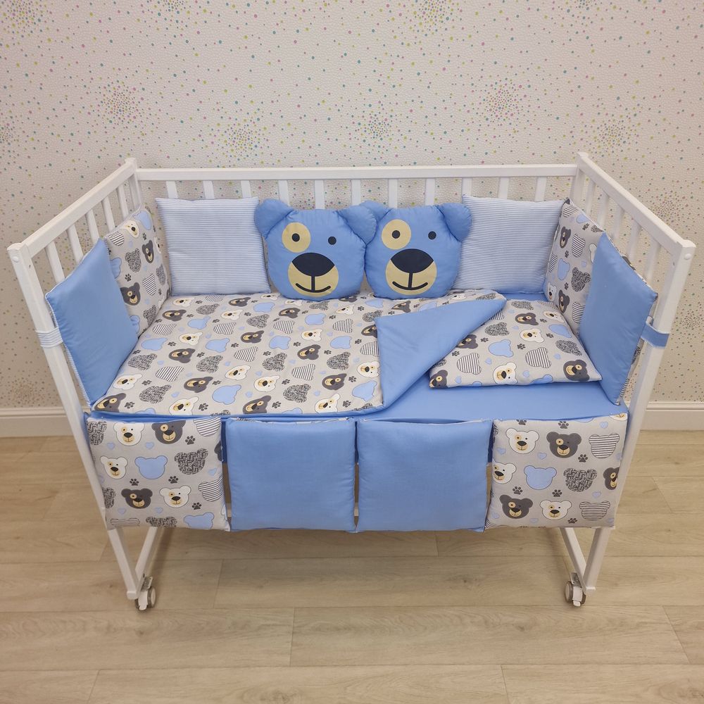 КПБ 17 пр (борт + пододеяльник + одеяло + наволочка + подушка + простынь (бязь) артикул анонс 1132-0-1бб_05