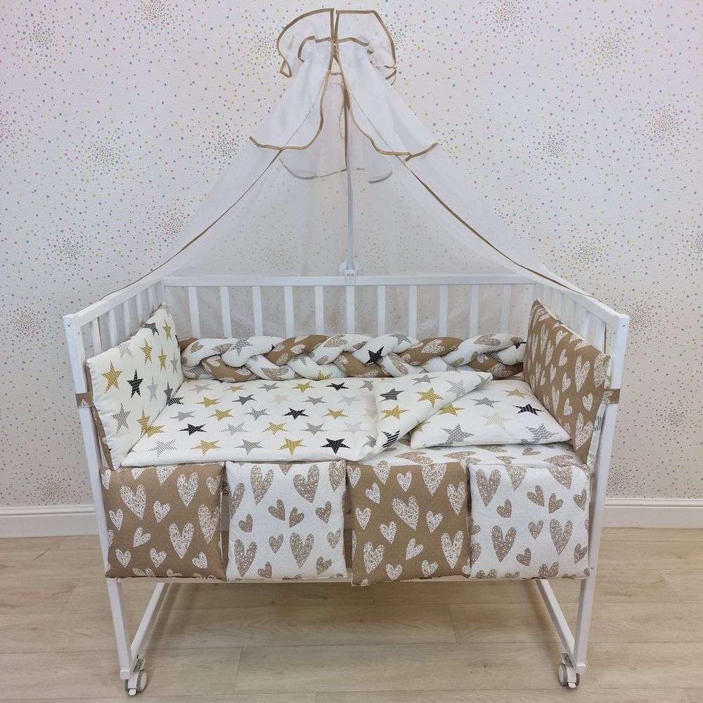 КПБ 15 пр (балдахин + борт + пододеяльник + одеяло + наволочка + подушка + простынь (бязь) коса артикул анонс 1155-0-1_02