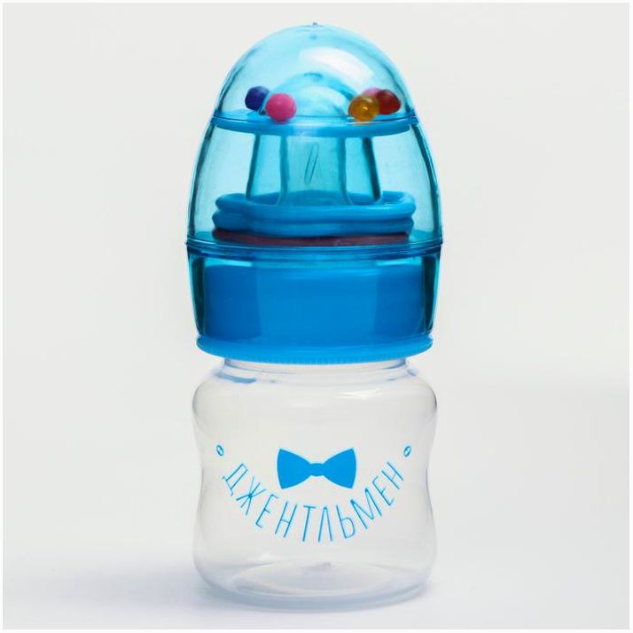 Бутылочка «Джентльмен», классическое горло, с погремушкой, 60 мл., от 0 мес., цвет голубой артикул анонс 2506809