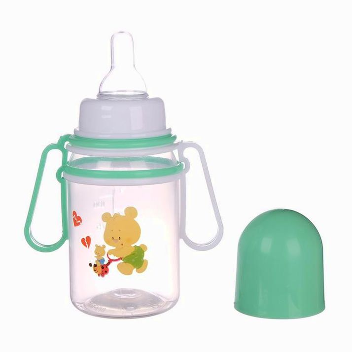 № 144456 Бутылочка «Весёлые животные» с передвижными ручками, 150 мл, от 0 мес., цвета МИКС