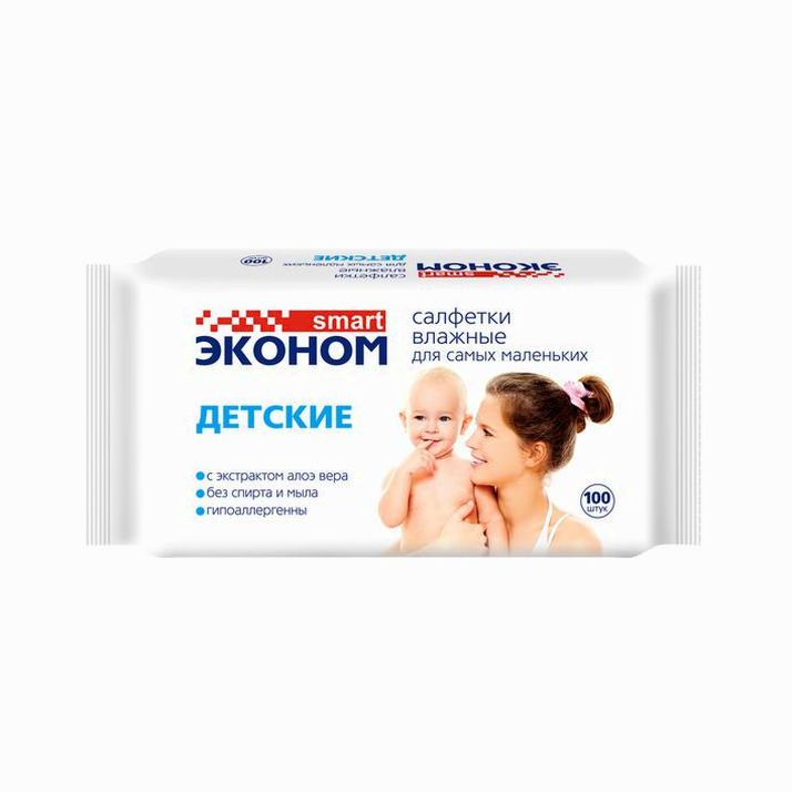 Влажные салфетки детские Эконом Smart, 100 шт. артикул анонс 6709611