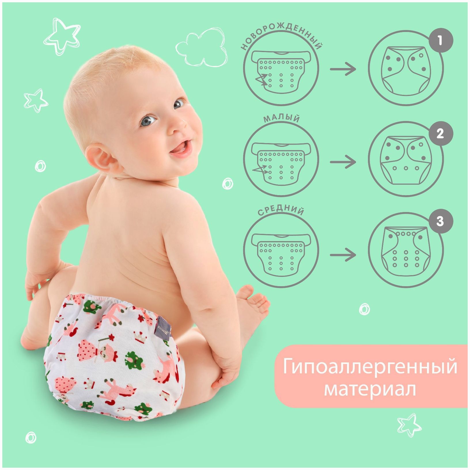 Картинка Многоразовый подгузник с вкладышем «Единорог» (№4301108) от магазина Мир детей Товары для Новорожденных