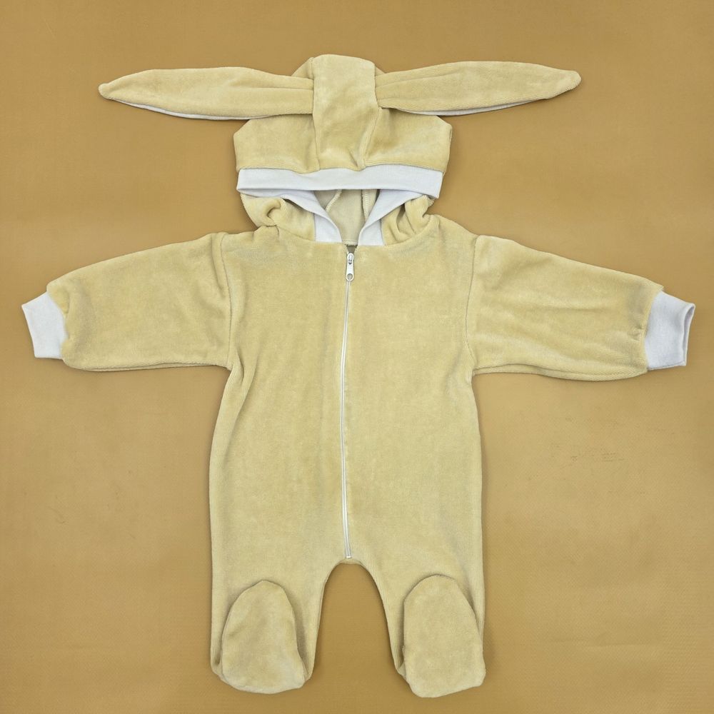 Комбинезон №11 (плюш, молния спереди, открытые ручки, закрытые ножки, c капюшоном, с ушками) артикул анонс 0391-56МД