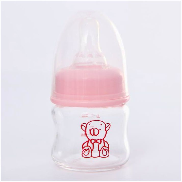 № 4729893 Бутылочка для кормления, стекло., 60 мл., «Мишка малыш», цвет розовый