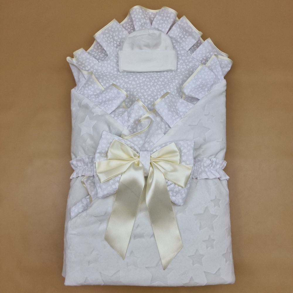 Комплект на выписку 3 пр: одеяло+шапочка+бант (двухсторонний) артикул анонс 1877в-1-1_у_19