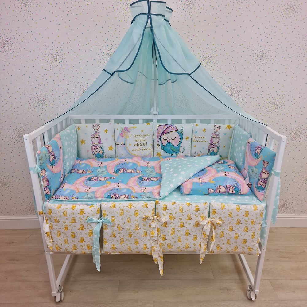 Картинка КПБ 18 пр "купон" (балдахин + борт 4п+8 + одеяло + подушка + постельное белье (бязь/перкаль) 12кв (№К207_4а8) цвета в ассортименте от магазина Мир детей Товары для Новорожденных