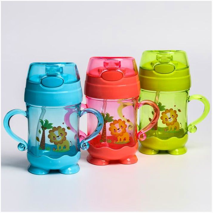 № 2793124 Поильник с трубочкой 280 мл, с ручками, цвета МИКС