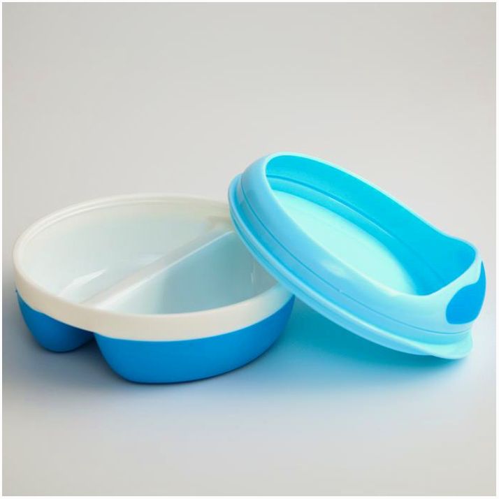 № 2825381 Тарелка детская 2 в 1, двухсекционная миска + крышка, цвет голубой, 2х100 мл, 13х13х7