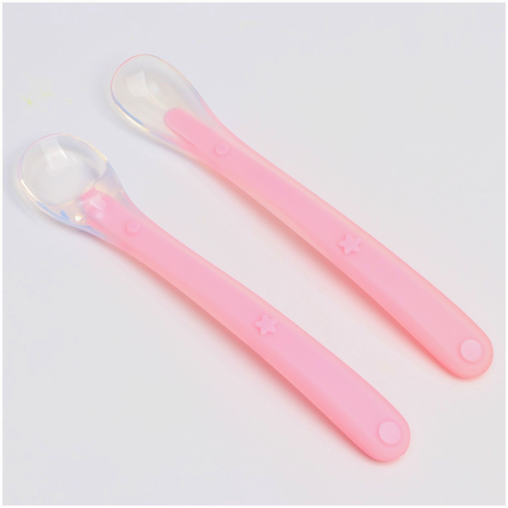 Набор силиконовых ложек для кормления, 2 шт., цвет розовый артикул анонс 6939992